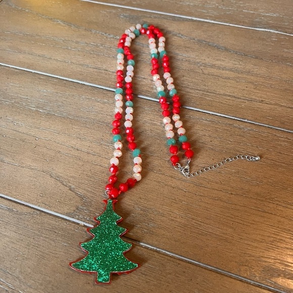 Treasure Jewels Christmas Tree Glitter Pendant Long Beaded Necklace Reversible - Picture 7 of 13